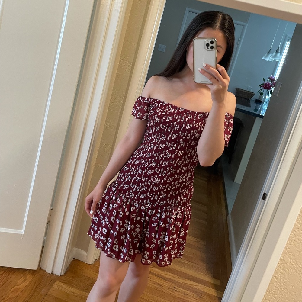 Zara red shirred dress